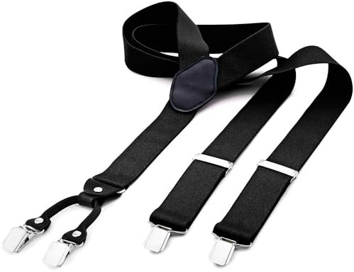 DonDon bretelles homme large 3,5 cm avec 4 clips bretelles homme travail extra fort, élastique et réglable en longueur noir