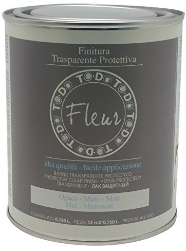FLEUR DESIGNER'S PAINT | Vernice Protettiva, 0,750 litri, Trasparente Opaca, Base Acqua, Monocomponente. Alta Resistenza, Non Ingiallisce ed Essiccazione Rapida, Made in Italy.