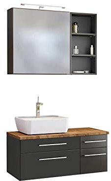 möbelando Waschtisch-Set Gästebad Waschplatz Badezimmer Handwaschplatz Bad Set Davos XVI Graphit/Grau-Matt