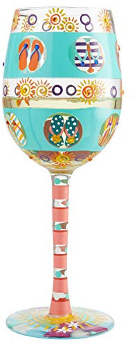 ENESCO 6004759 Designs by Lolita Flip Flop Days Artisan - Copa de vino pintada a mano, 15 oz, multicolor