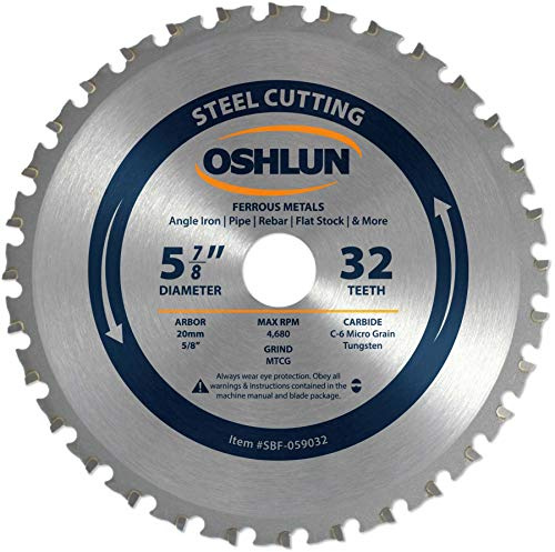 Oshlun SBF-059032 5-7/8-Inch 32 Tooth MTCG Saw Blade with 20mm Arbor (5/8-Inch Bushing) for Mild Steel and Ferrous Metals