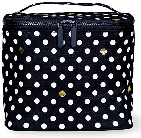 Kate Spade New York Insulated Soft Cooler Lunch Tote with Double Zipper Close and Carrying Handle, Polka Dots (Black/White)