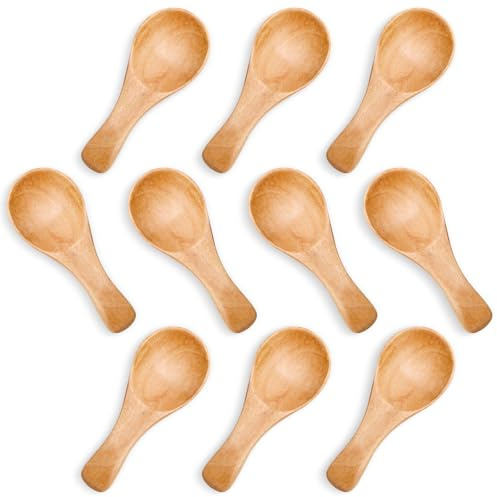 HANSGO 10PCS Small Wooden Spoons, 3 Inch Small Spoons for Spice Jars, Salt, Grains, Sugar, Coffee, Honey, Dessert, Tea, Mini Wooden Teaspoons for Kitchen, Ideal Gifts & Kitchen Stocking Stuffers