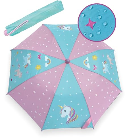 HECKBO Magique enfants parapluie aux couleurs changeantes - licorne - La couleur change sous la pluie - parapluie pliant pour garçons et filles- cartable parapluie parasol pour jeunes écolier