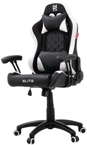 ELITE Gaming Stuhl Pulse für Kinder | Ergonomischer Bürostuhl - Schreibtischstuhl - Chefsessel - Sessel - Racing Gaming Stuhl - Gamingstuhl - Drehstuhl - Chair - Kunstleder (Schwarz/Weiß)