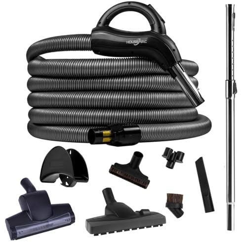 HouseVac Zentralstaubsauger Zubehör Kit 9 Teile; Saugschlauch mit Handgriff Teleskopstange Umschaltbare Bodendüse Fugendüse Premium-Set zur gründlichen Reinigung 10.5m