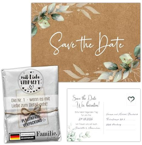 Eummel 40 hochwertige Save the Date Karten Hochzeit | Wir heiraten Einladung | Wedding Hochzeitsfeier Postkarten | Einladungskarten