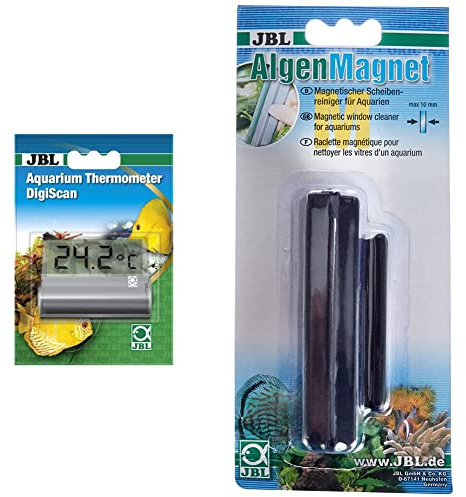 JBL 6122000 DigiScan Aquarium Thermometer, Grau, 27 g (1er Pack) & Scheiben-Reinigungsmagnet 61292, Für Aquarienscheiben, JBL Algenmagnet, M