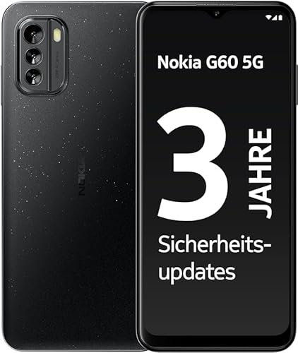 Nokia G60 5G Smartphone, 6.58 HD+ 120Hz display, 6GB RAM & 128GB Storage, Android 12, 50MP AI Kamera, 3 Jahre Garantie & Updates, hergestellt aus 60% recyceltem Plastik, 2 Tage Akkulaufzeit - Schwarz