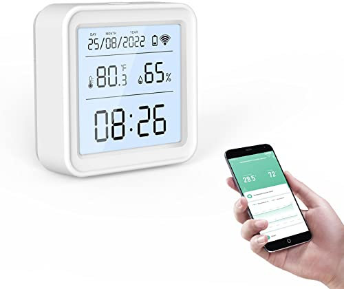 eMylo Termometro Igrometro Ambiente WiFi, Umidità e Temperatura Interno Bluetooth con App Intelligente Registrazione Dati per Camera Serra Garage Cantina di Vini