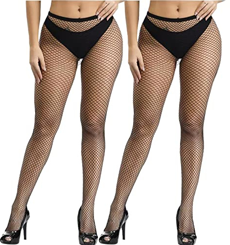 Fohevers Womens 2 Pack Fishnet Tights Medium Hole High Waisted Control Top Mid-size Mesh Net Pantyhose, UK Size 8-22 (S/M/L/XL)