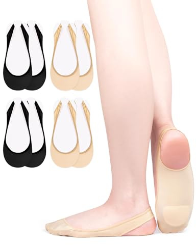 Becellen 4 Paar Füßlinge Damen, No Show Ballerina Socken mit Fußpolster Unsichtbare Socks Atmungsaktiv Halbsocken für Sling Back Heels