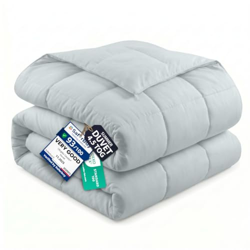 Utopia Bedding King Duvet Lightweight 4.5 Tog Coverless Soft Microfiber Breathable All Season Duvet, Box Stitch Quilting and Ideal for Summer Weather, 220x230 cm (Light Grey)