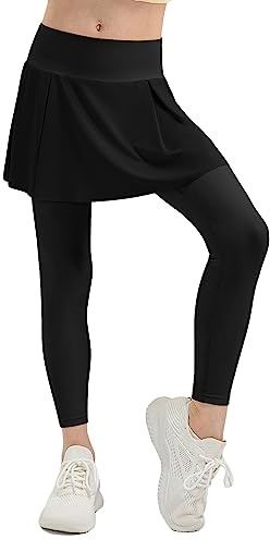NCTCITY Legging de Sport Enfant Fille avec Jupe Protection Soleil 2 en 1 Jupe-Pantalon de Danse Pantalon Longue de Yoga Séchage Rapide Extensible Ballet Collant pour Entraînement Jogging