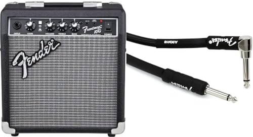 Fender Frontman 10G Combo Gitarrenverstärker & Professional Series Instrumentenkabel – 10 ft / 3 m Gerade/Abgewinkelt, 3 Meter