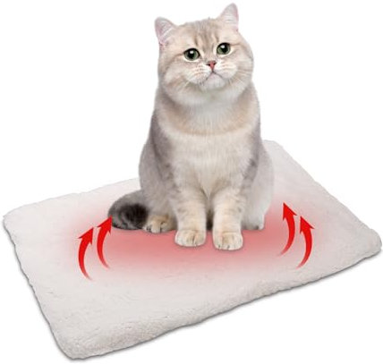 TIDEVAN Wärmedecke Katze für Katzen & Hunde,74x48 cm Selbstheizende Decke Katze Thermodecke Geräuschlos für Katzen & Hunde Katzendecke Flauschig und Weich Heizdecke Katzen ohne Strom Waschbare(Weiß)
