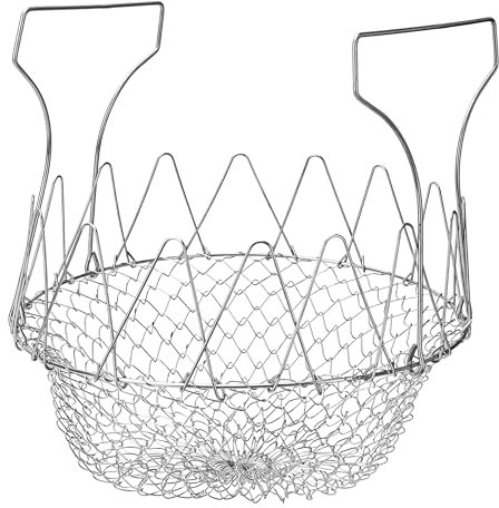 Belle Vous Stainless Steel Foldable Frying Basket - Folding Colander/Strainer Kitchen Cooking Tool - Wire Mesh Net Food Basket for Deep Frying Potato Fries, Steaming & Rinsing Vegetables/Fruit