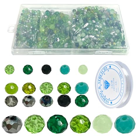 1 000 fasetterade glaspärlor med 1 st pärlrep, runda kristallpärlor, färgglada avståndspärlor för armband, halsband, örhängen, smyckestillverkning, gör-det-själv, runda pärlor, glasprydnadspärlor