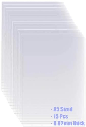 ZephyrHome 15 Stück Mylarfolie A5 - Transparente Kunststoff-Schablonenblätter für DIY Handwerk - Schneiden von Schablonen - 0,3 mm-21,0 x 14,8 cm, Siebdruck, Airbrush, Window Color, Bastelschablonen