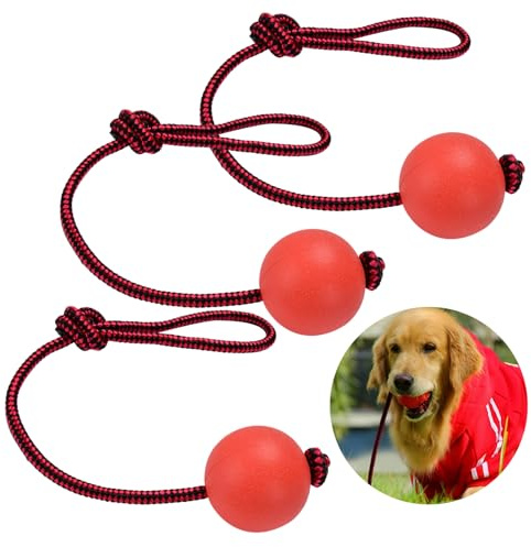 Dorakitten Wurfball Hund | Ball mit Schnur Hund | 3 Stück Elastische Hundespielzeug Ball mit Seil | Naturgummiball Seil | Welpenspielzeug | Kleine