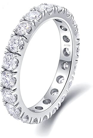 Lieson Hochzeitsringe Damen, Damen Ring Weißgold 750 18K Elegant Reihe 4 Zinken Rund Moissanit Trauringe Weißgold Gr. 63 (20.1)