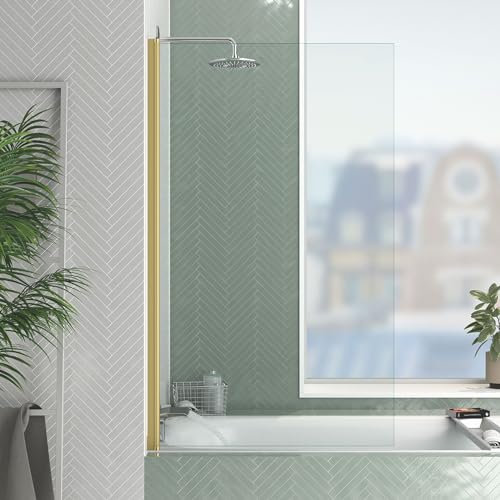 Marwell Parete pieghevole per vasca da bagno Golden Touch, 140 x 80 cm, colore oro, per vasca da bagno con vetro di sicurezza monolastra da 4 mm, telaio in alluminio di alta qualità in effetto oro