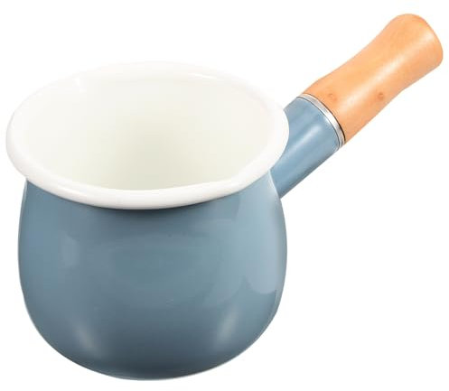 FELTECHELECTR Enamel Non-Stick Milk Pot 10cm Mini Butter Warmer Wooden Handle Multi-Function Saucepan for Baby Food Cooking and Milk Heating in Kitchen