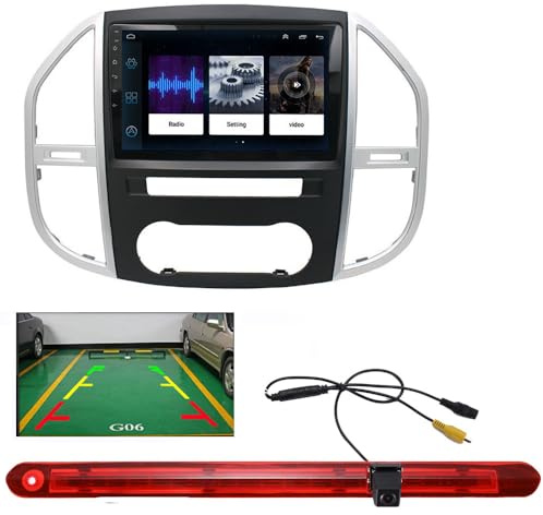 Auto Radio GPS DVB-T TMC MPEG2 MPEG4 Navi Navigation 10 Zoll Android/Carplay Autoradio GPS Navigation + HD Nachtsicht Auto Bremslichtkamera, Ersatz für Mercedes Benz Vito W447 2014-2022(Einzelne Tür)
