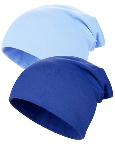 Kiiwah 2 stycken barn slouch beanie mössa, mjuka vintermössor för pojkar flickor, varma barnmössor dubbellager baby stickad mössa för barn vår, höst, vinter ljusblå, mörkblå, Ljusblå, mörkblå, one