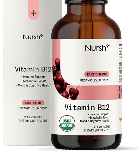 Nursh+ Boost Sublingual Vitamin B12 Liquid Drops – Extra Strength 5000 mcg Methylcobalamin for Energy Boost & Daily Wellness, Fast Absorbing, USDA Certified Organic & Vegan, 2 fl oz