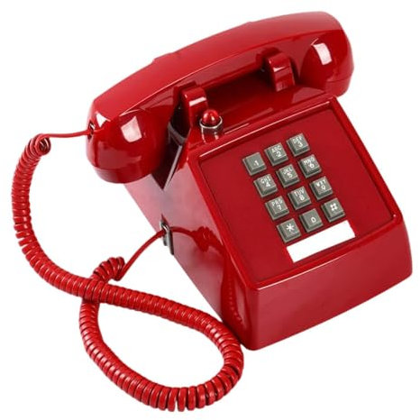 F Fityle Telefono Fisso con Cavo dal Design retrò, Tasti Grandi, Design Classico per Hotel, casa, Base in Metallo, Leggero, 13x22,2x11,5 cm, Rosso