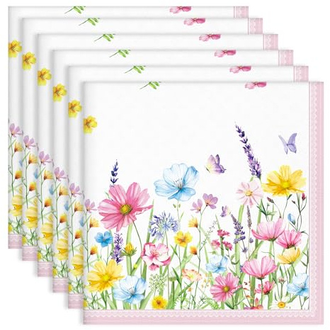 Arquiel Servilletas De Flores Silvestres Tela De Cocina, Servilletas De 6 De Tela 100% Algodón Suaves Cómodas Lavables Reutilizables Servilletas De Mesa para Cenas Familiares, Cócteles, Bodas