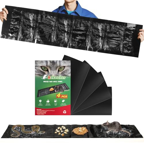 Rekatcher 4 Pezzi Trappola per Topi 1.2M, Efficace Tavoletta per Grandi, Trappole per Interno Disponibile per Cucina, Camera da Letto, Balcone, Garage e può Esere Tagliato