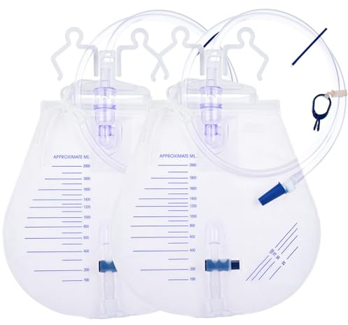 2000 ml Urin-Drainagebeutel, Katheterbeutel für Männer und Frauen, Anti-Reflux-Urinbeutel mit 121,9 cm Schlauch, auslaufsicheres Design, für Zuhause und Krankenhäuser (2 Stück)