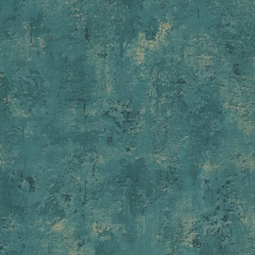 Profhome Struktur Tapete 388235-GU Vliestapete türkis petrol gold 0,53 m x 10,05 m / 5,33 m2