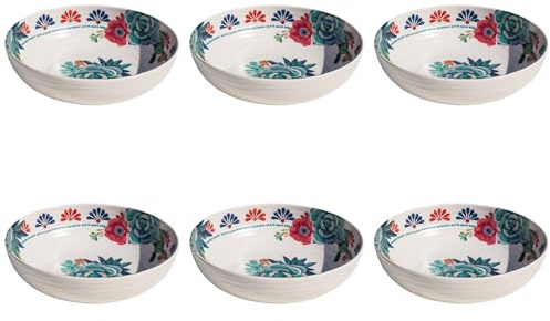 Abode Homewares Desert Succulent newWave Microwave Safe Premium Melamine Low Bowl, Set of 6, 8.0