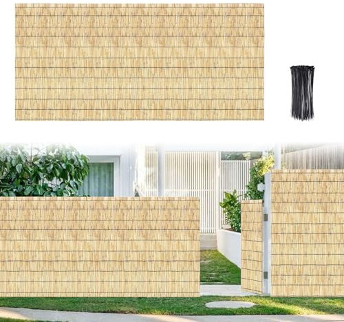 Cxllisionary Schilfrohrmatte Bambus sichtschutz 60cm 90cm 100cm 120cm 140cm hoch Schilfrohrzaun Balkon Sichtschutz bambuszaun für Zuhause, Balkon, Hinterhof, Terrasse, Garten(Natural Black Line)