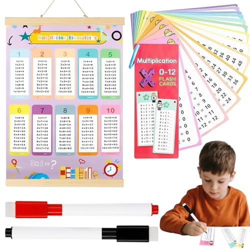 1x1 Lernen Poster und 1x1 Lernkarten Kinder mit 2 Löschbaren Stiften | Einmaleins Trainer für Kinder,Lernposter das Kleine Einmaleins Tabelle,Multiplikationstabelle MultiplikationskartenMathematik