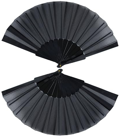 HuaCommerce 2 Pcs Vintage Black Folding Hand Fan Set - 9 Plastic Hand Fans for Weddings,Parties & Dance,Summer Festival Essential