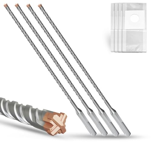 METOTY SDS Plus Hammer Drill Bit 4PC 6mm×260mm, with 4 Carbide Cutting Edges, Head with Coating, Masonry Drill, Hammer Drill, Concrete Drill, for Stone, Concrete, Natural Stone, Brick Wall