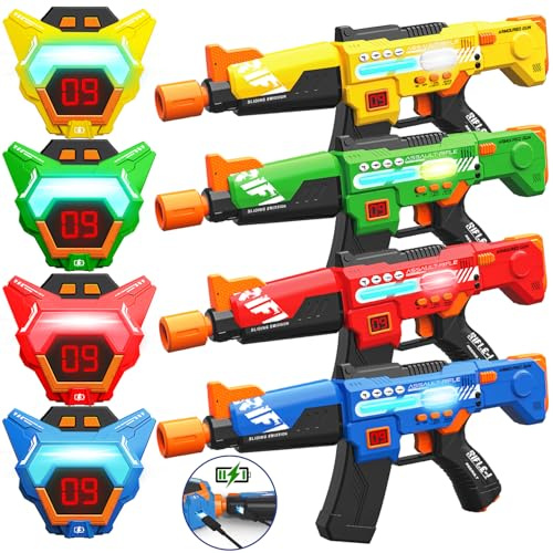 Wiederaufladbare Laser Tag Set, Spielzeug Pistole für Kinder und Erwachsene, 4er-Set Multifunktion Laser Tag Sets mit Sprühfunktion und LED-Bildschirm, Spaß Spielzeug für Kinder 8-12+ Jungen Mädchen