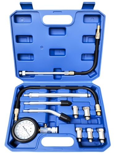 Kit de test de compression 11 pièces : Testeur de compression pour moteurs essence (0-300 PSI / 0-20 bar), manomètre de compression, compressiomètre de pression de cylindre