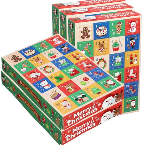 Didiseaon 5 Stück Teiliges Adventskalender mit Fächern Leere Weihnachts Geschenkboxen aus Papier für DIY Befüllung Festliche Kalender Geschenkverpackung für Süßigkeiten Weihnachtsfeiern und