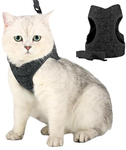 Katzengeschirr mit Leine Set, Ausbruchsicheres Katzen Geschirr für Katzen, Atmungsaktives Katzen Brustgeschirr, Verstellbar Katzengeschirr und Leine Set für Katzen Kitten, M, Schwarz
