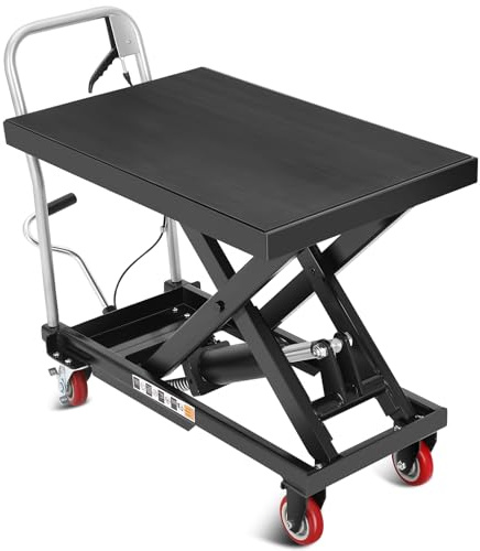 Hydraulic Lift Table Cart, 1100 Lbs Capacity 32 Lifting Height Single Scissor Lift Table with Anti-Slip Pad & 4 Wheels for Material Handling & Transportation in Warehouse, Workshop, Black