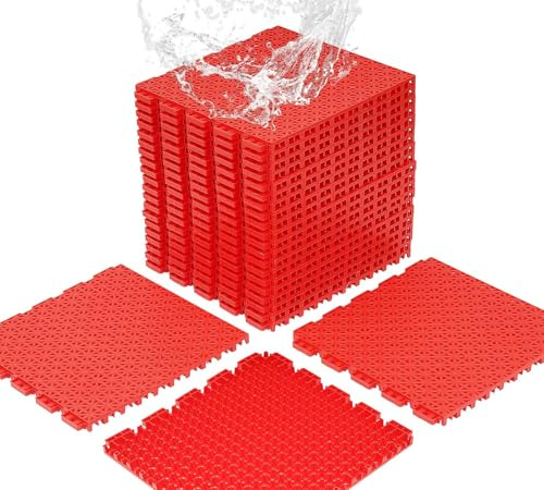 jxgzyy 24 piastrelle per campi da tennis, spessore 1,6 cm, in polipropilene, antiscivolo, per piscina, patio, terrazza, garage e pallamano, rosso