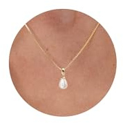 PRTGL Collier de perles - plaqué or 14k en délicat Collier pendentif goutte en perle pour femmes, idéal pour les mariages et les fêtes.