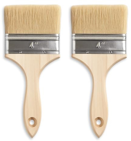2 Pcs 4 Inch/100mm Paint Brushes, Masonry Paint Brush, Natural Bristle Wood Stain Brush with Wooden Handle for Walls Fences Masonry Decking Varnish Paste Gesso Limewash Primer, DIY Painting Tools