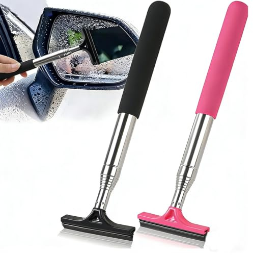 UIEXAY 2 Pezzi Mini Estrattore Per Specchietto Retrovisore Auto, Racchetta Portatile Con Manico Retrattile E Labbro In Silicone, Accessorio Pulitore Per Vetri Auto, Casa E Ufficio, Compatto