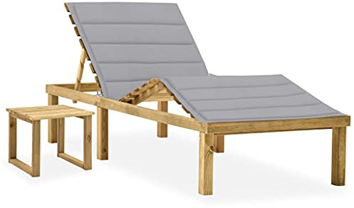 Nqyjm Sonnenliege mit Rückenlehne und verstellbarer Fußstütze, Gartenliege mit Tisch und Kissen, Kiefer imprägniert, Strandliege, Outdoor-Relax für Garten, Terrasse, Balkon, Modell 2